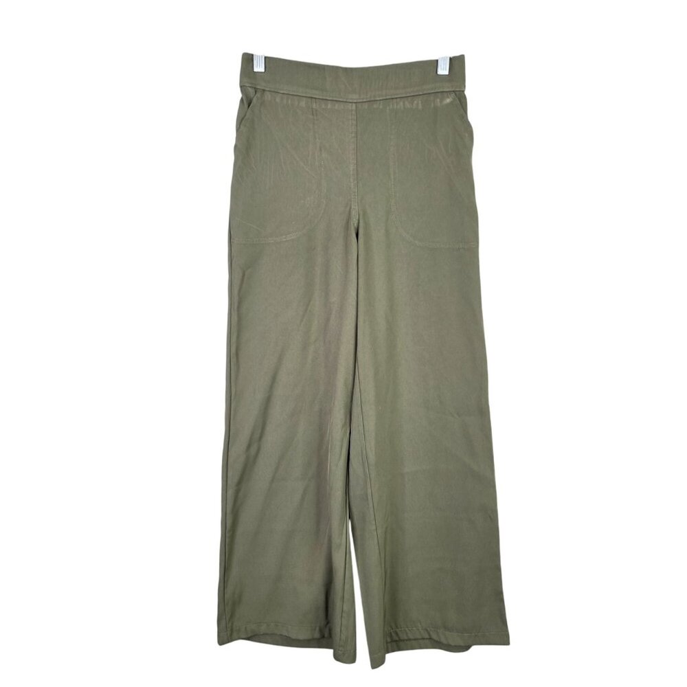 Womens Max Studio Olive Green Wide Leg Pants Elastic Waist Polyester Stretch S